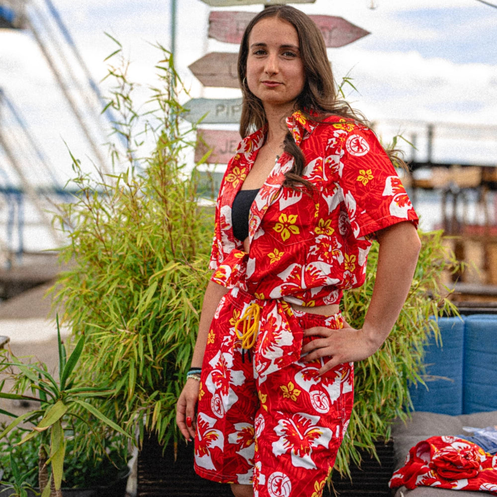 Hemd Hawaii - rot/bunt