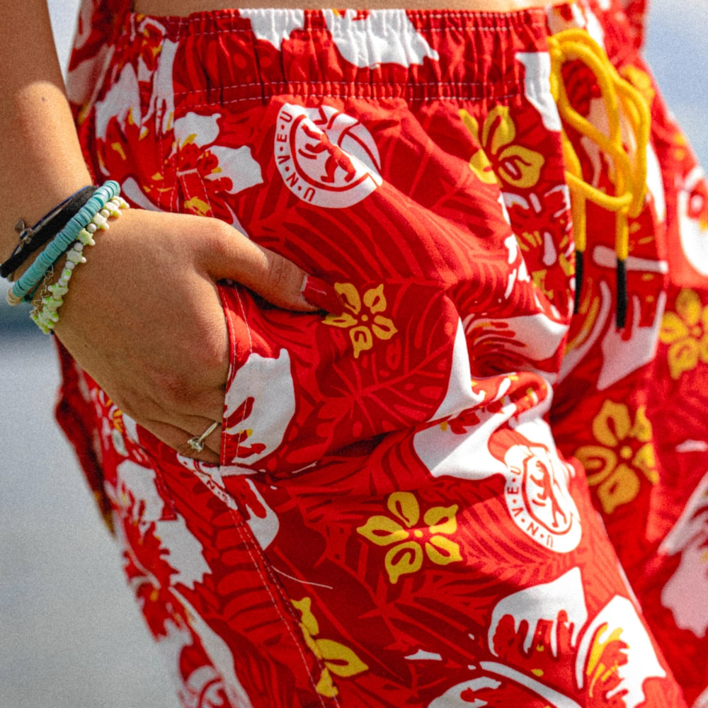 Unitop Herren Badehose Hawaii-Look – Bunt Gestreift, Schnell Trocknend, Mit Seitentasche & Netzfutter