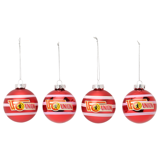 Christmas bauble stripes set of 4 - red/white